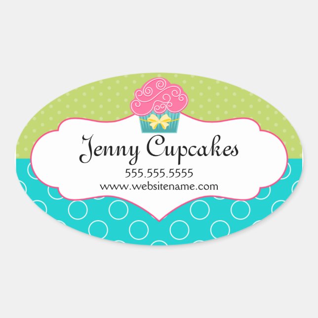 Pegatina Ovalada Whimsical Cupcake Bakery Box Seque (Anverso)