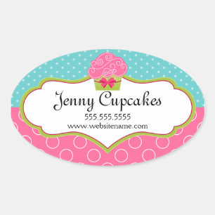 Pegatina Ovalada Whimsical Cupcake Bakery Box Seque