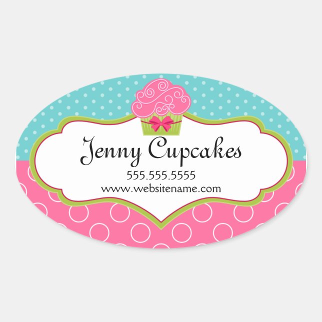 Pegatina Ovalada Whimsical Cupcake Bakery Box Seque (Anverso)