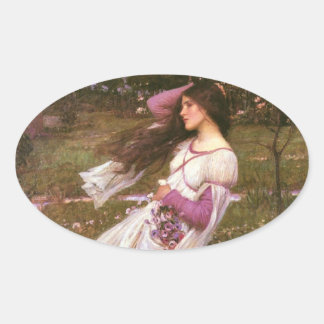 Pegatina Ovalada Windflowers de John William Waterhouse 
