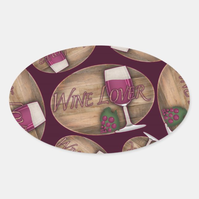 Pegatina Ovalada Wine Lover en Wood Oval (Anverso)