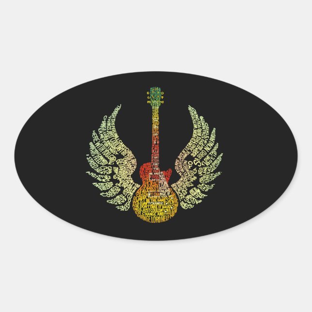 Pegatina Ovalada WInged Guitar Words (Anverso)