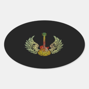 Pegatina Ovalada WInged Guitar Words