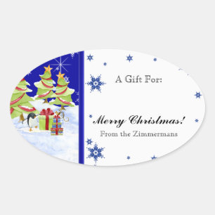 Pegatina Ovalada Winter Whimsy cute bebés pingüinos en estrella de