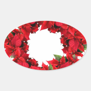 Pegatina Ovalada Wreath Navidades de Poinsettia