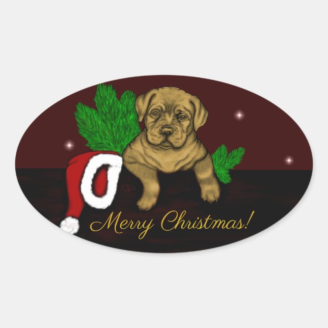 Pegatina Ovalada XMas Puppy (Anverso)