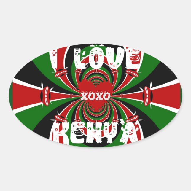 Pegatina Ovalada XOXO I Love Kenya Hakuna Matata Regalos (Anverso)
