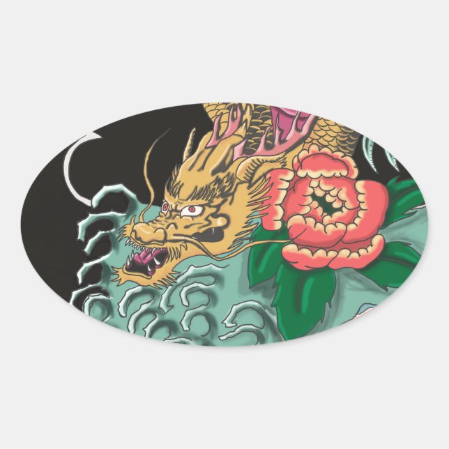 Pegatina Ovalada Yakuza Tattoo (Anverso)