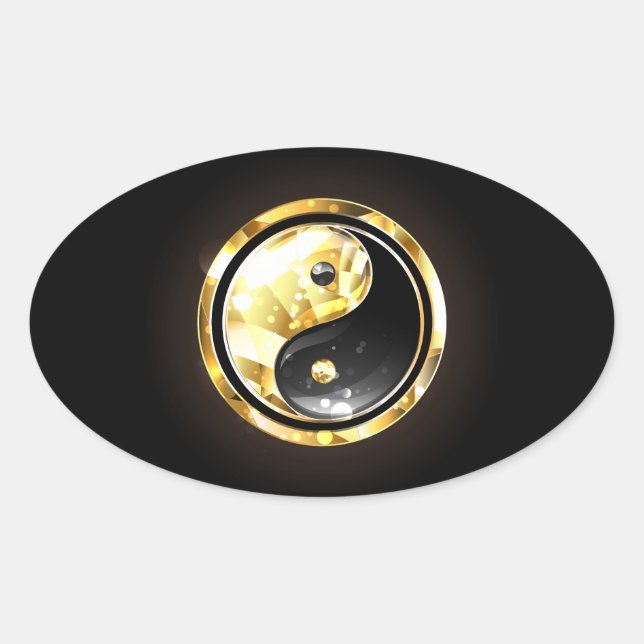 Pegatina Ovalada Yin Yang dorado en negro (Anverso)