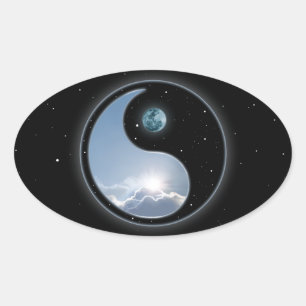 Pegatina Ovalada Yin Yang Moon Sun