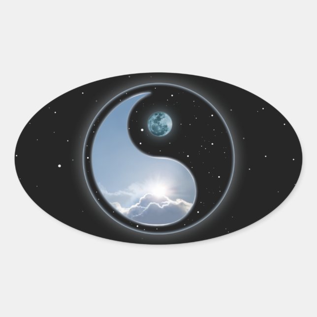 Pegatina Ovalada Yin Yang Moon Sun (Anverso)