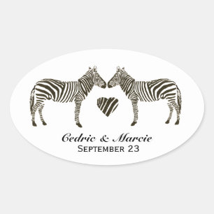 Pegatina Ovalada Zebra Love Save the Date Pegatinas