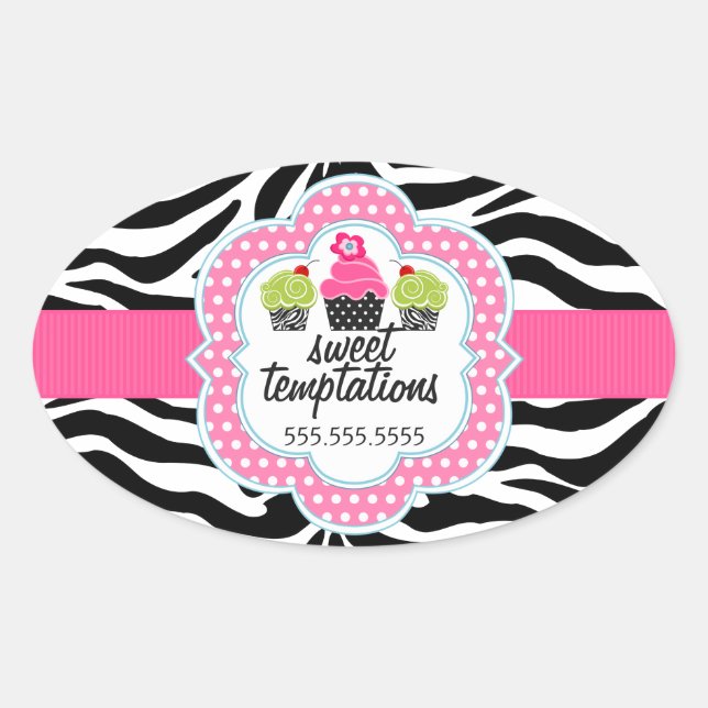 Pegatina Ovalada Zebra Stripes Cupcake Bakerley Business (Anverso)