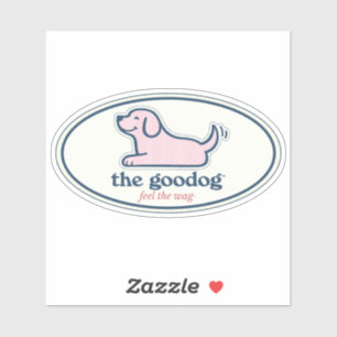 Pegatina Óvalo de perro de rayas rosadas Preppy Seersucker