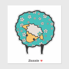 Pegatina Oveja caprichoso con huella de flor azul