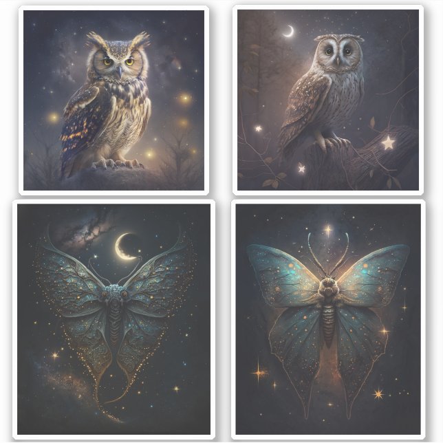 Pegatina Oveja de bosque mágico. Mariposa mística nocturna (Anverso)