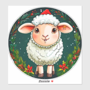 Pegatina oveja de dibujos animados de Navidad