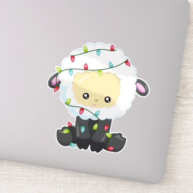 Pegatina Ovejas navidades, luces Navidades, ovejas cortas (Detalle)