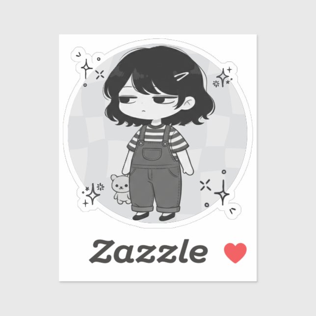 Pegatina Over It Round Aesthetic Chibi Girl Illustration (Hoja)