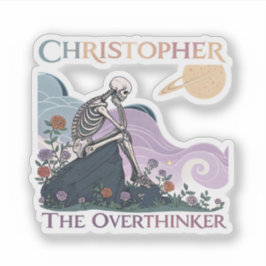 Pegatina Overthinker Skeleton Custom Name Vinyl Sticker