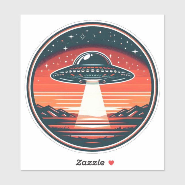Pegatina OVNI vintage en Red Sunset (Hoja)