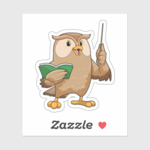 Pegatina Owl como profesor con libro y puntero