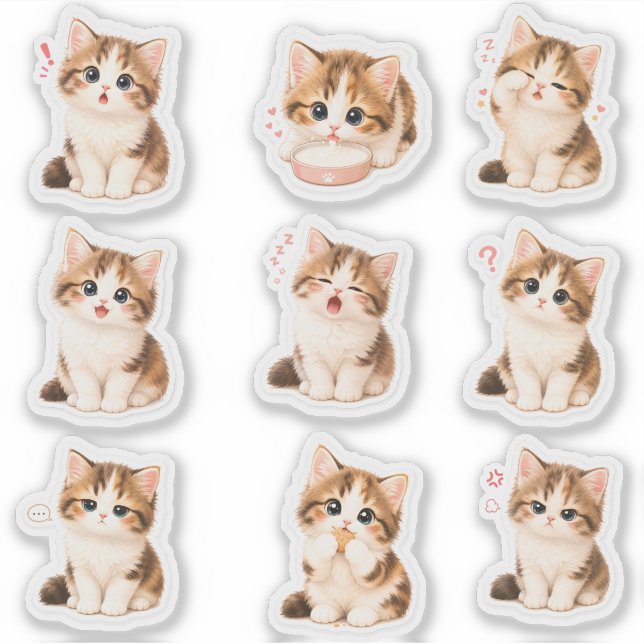 Pegatina Pack de Stickers Gatito Tierno y Expresivo (Anverso)