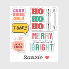 Pegatina Pack de Stickers Navideños Retro - Alegre y Brilla