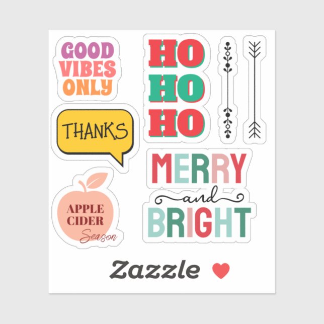 Pegatina Pack de Stickers Navideños Retro - Alegre y Brilla (Hoja)