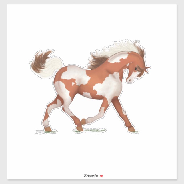 Pegatina Paint Pony Trotting Overo Skewbald Pinto Horse (Hoja)