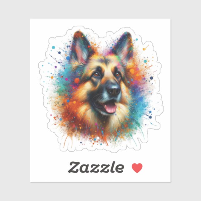 Pegatina Paint Splatter German Shepherd (Hoja)