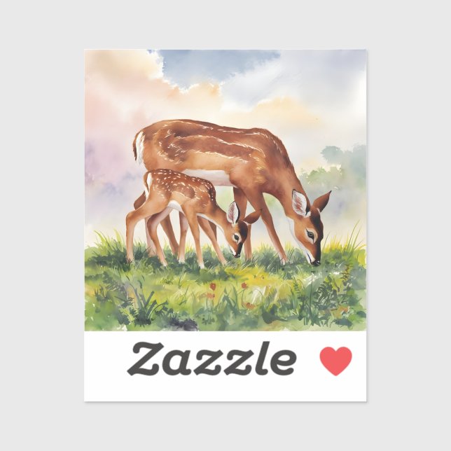Pegatina Painted Deer Mom and Baby (Hoja)