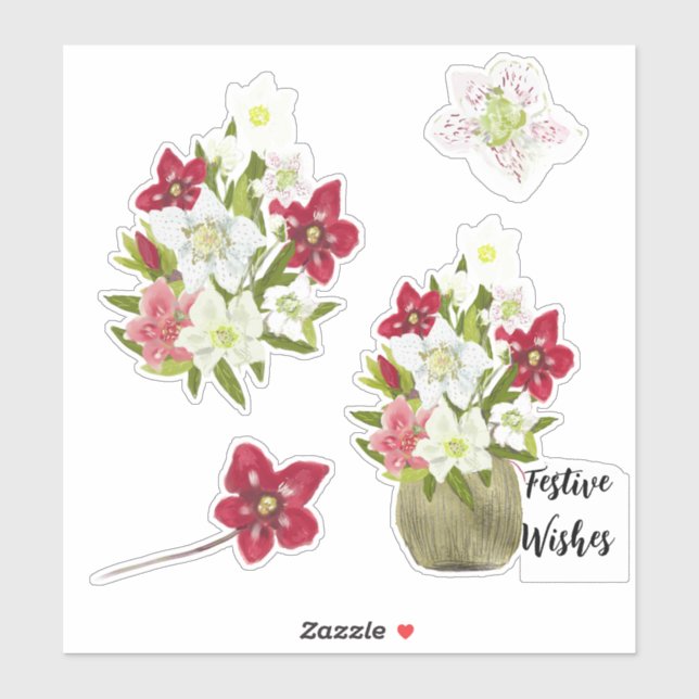 Pegatina Painted Floral Anemone Festive Sticker Sheet (Hoja)