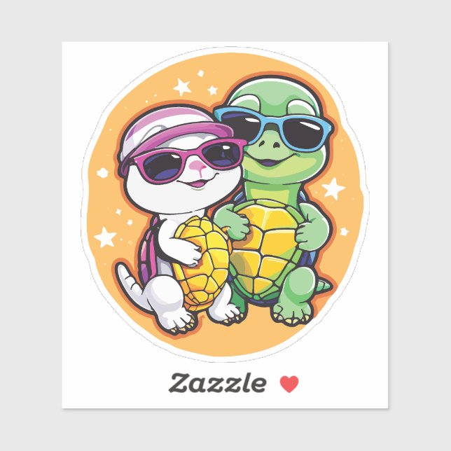 Pegatina Pair of Turtles in Love - Durable Vinyl Sticker  (Hoja)