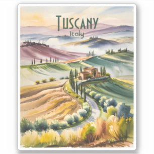 Pegatina Paisaje Acuarela Colinas Rodantes de Toscana Viaje