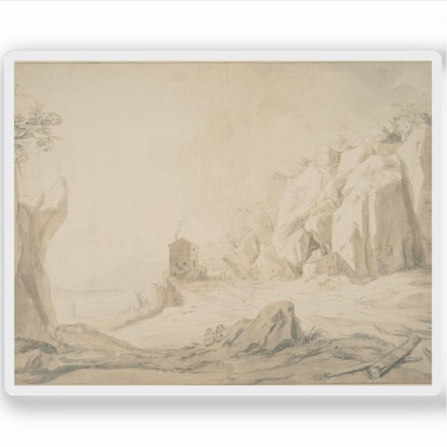 Pegatina Paisaje con carretera por debajo de los acantilado (Anverso)