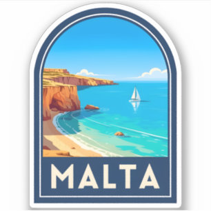 Pegatina Paisaje costero de Malta Viajes Vintage Retro