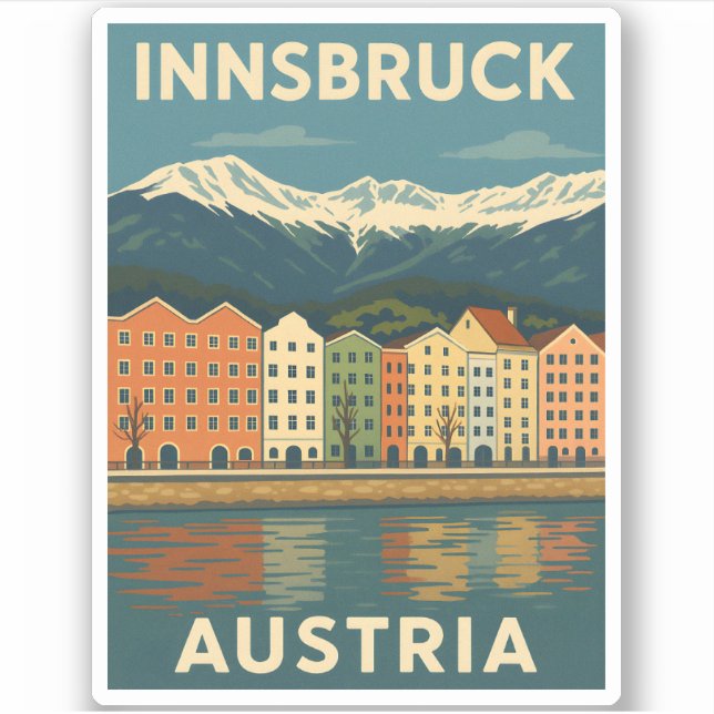 Pegatina Paisaje de Retro Vintage Travel Innsbruck Austria (Anverso)