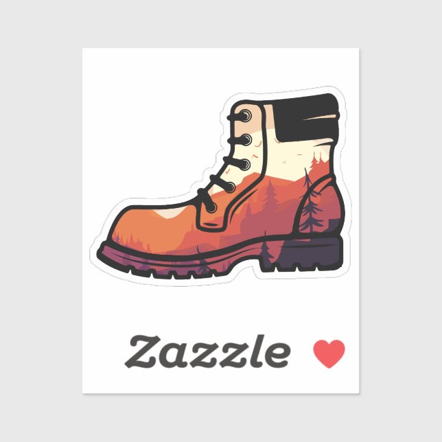 Pegatina Paisaje de zapatos de excursión retro - atardecer  (Hoja)