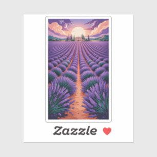 Pegatina Paisaje del atardecer del campo de lavanda de la P