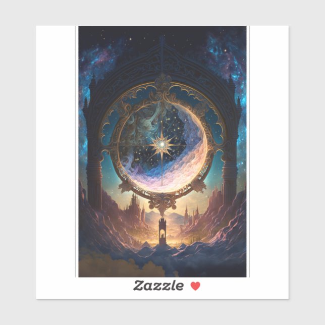 Pegatina Paisaje espacial de la fantasía cósmica (Hoja)