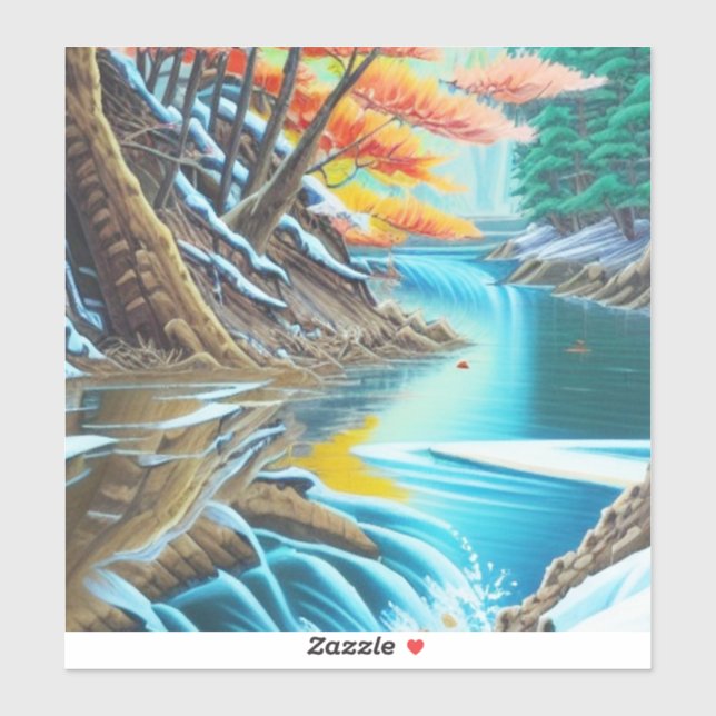 Pegatina Paisaje impresionante de pintura de aceite natural (Hoja)