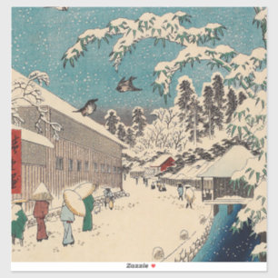 Pegatina paisaje invernal de Hiroshige Japón ukiyo-e antigu