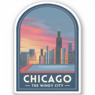 Pegatina Paisaje urbano del atardecer de Chicago de viaje v
