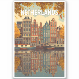 Pegatina Países Bajos Ilustración Viaje Arte Vintage