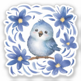 Pegatina Pájaro azul con flores