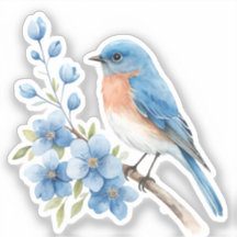 Pájaro azul con flores azules