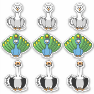 Pegatina Pájaro Cisne, Pavo Real, Avestruz Cartoon