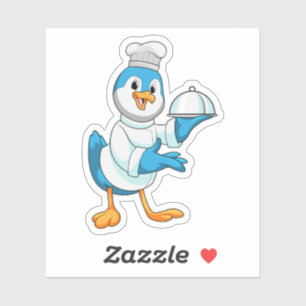 Pegatina Pájaro como cocinero con fuente
