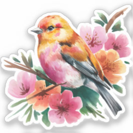 Pegatina Pájaro de Flor Rosa